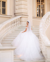 Stunning White Sweetheart Ball Gown Off-The-Shoulder Sleeveless Lace-Up Cathedral Train Tulle Wedding Dresses